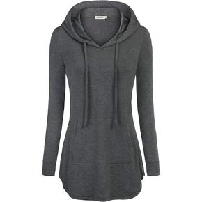 Nandashe Women Pullover V-Neck Long Sleeve Kangaroo Pocket Tunic Hoodies