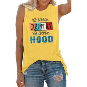 BANGELY Country Music Tank Tops Women A Little Country A Little Hood تي شيرت مضحك مطبوع عليه حروف بدون أكمام in Kuwait