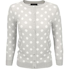 YEMAK Women's Knit Cardigan Sweater – Long Sleeve Crewneck Polka Dot Jacquard Button Down Casual Lightweight Knitted Top in Kuwait