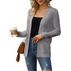 Amarmia Women's Long Sleeve Cardigan Open Front Knit Sweaters Solid Soft Casual Loose Outerwear Coats with Pockets
