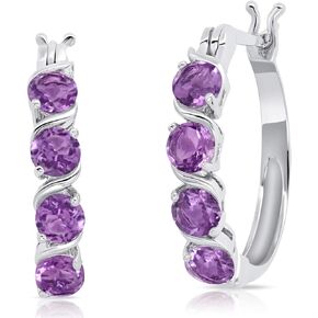 925 Sterling Silver Gemstone Round Hoop Earrings for Women 0.9 inches in Various Birthstones with Click Tops by MAX + STONE