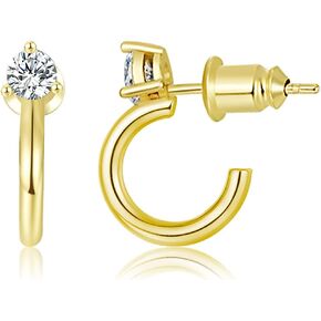 Besalon Gold Hoop Earrings for Women 14K Thin Gold Plated Hoops Earring Hoops for Girls Lightweight with Cubic Zirconia