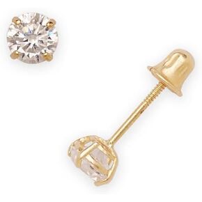 Jewelryweb - Solid 14k White Gold Round Cubic Zirconia Stud Screw Back Earrings - 3mm 4mm 5mm 6mm 7mm - Screw back Earrings for Women - Cubic Zircona Earrings Stud in Saudi Arabia