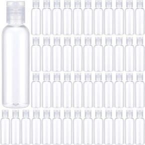Zhehao 200 Pcs 2 oz Clear Plastic Empty Bottles Small Travel Size Bottles with Flip Cap Empty Transparent Dispenser Container for Liquids Toiletries Shampoo Lotion Conditioner