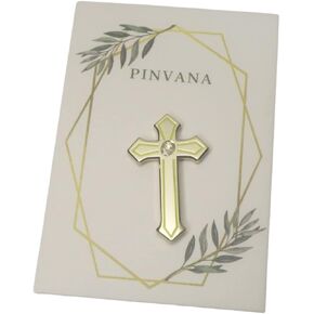 PINVANA Religious Cross Lapel Pin - Gold Enamel with rhinestone in Saudi Arabia