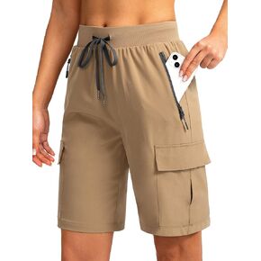 شورت نسائي من Soothfeel مقاس 9 بوصات للمشي لمسافات طويلة مع 5 جيوب سريع الجفاف للصيف الرياضي جولف برمودا شورت طويل للنساء كاجوال