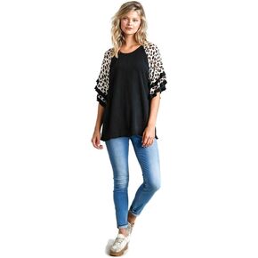 Umgee Women's Animal Print Layered Bell Sleeve Tunic Top