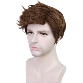 Mens Black Wig Short Straight Black Wig Layered Male Wig Heat Resistant Synthetic Hair Replacement Wig with Wig Cap (Black) in Kuwait