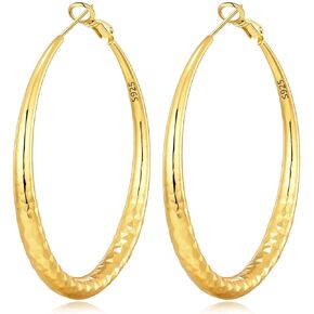 أقراط حلقية من الفضة الإسترلينية للنساء أقراط دائرية ذهبية عيار 14 قيراط من الذهب الحقيقي السميك أقراط فضية كبيرة للنساء 30 مم 40 مم 50 مم 60 مم in Kuwait