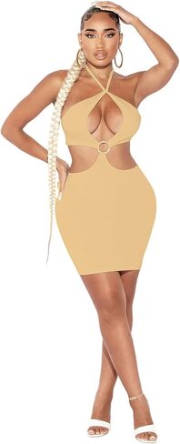 BYDIVA O Ring انقطاع عارية الذراعين الرسن الدانتيل يصل Bodycon البسيطة اللباس حزب النادي الليلي in Kuwait