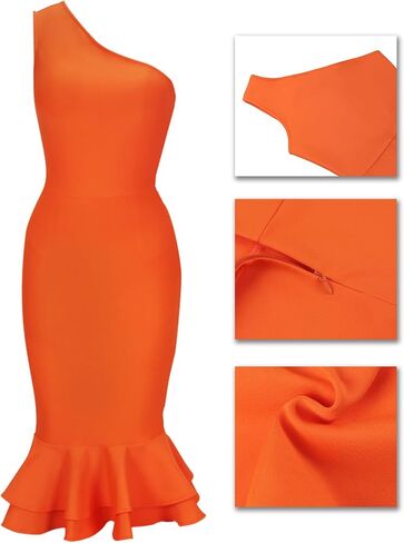 whoinshop Women's One Shoulder Mermaid Bodycon Dress Celebrity Midi Party Club Bandage Dress in Kuwait