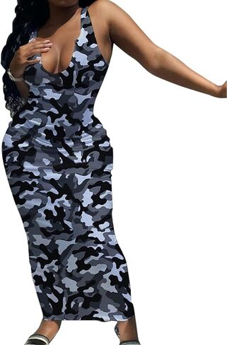 Women Bodycon Maxi Tank Dress, Sexy Deep U Neck Ribbed Solid Color Party Wrap Long Dresses in Saudi Arabia