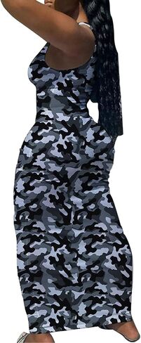 Women Bodycon Maxi Tank Dress, Sexy Deep U Neck Ribbed Solid Color Party Wrap Long Dresses in Saudi Arabia