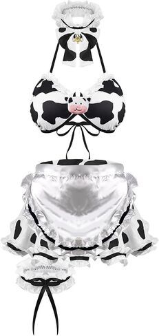paloli Maid Cosplay Bikini Set, Cow Print Milk-Silk Fabric with Accessories in Kuwait