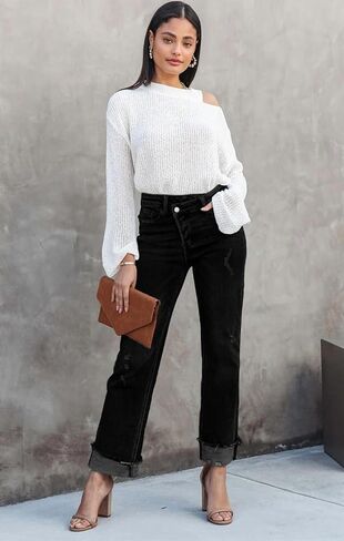 Womens Cargo Denim Jeans High Waisted Stretchy Flap Pocket Straight Leg Pants in Kuwait