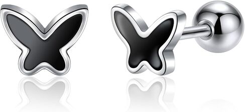 Hypoallergenic 925 Sterling Silver Stud Earrings for Women With Screw Back Small Butterfly Heart Flower Earrings for Girls Tragus Cartilage Jewelry Gifts in Kuwait