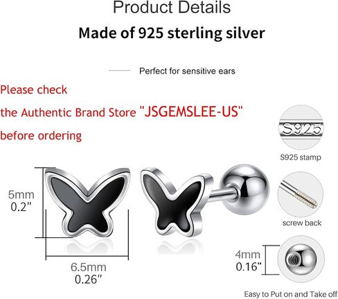 Hypoallergenic 925 Sterling Silver Stud Earrings for Women With Screw Back Small Butterfly Heart Flower Earrings for Girls Tragus Cartilage Jewelry Gifts in Kuwait