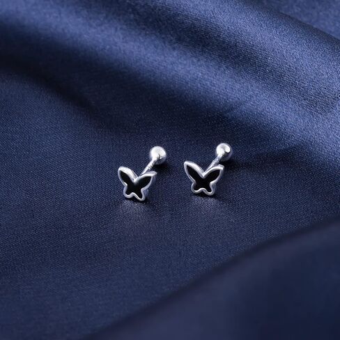 Hypoallergenic 925 Sterling Silver Stud Earrings for Women With Screw Back Small Butterfly Heart Flower Earrings for Girls Tragus Cartilage Jewelry Gifts in Kuwait
