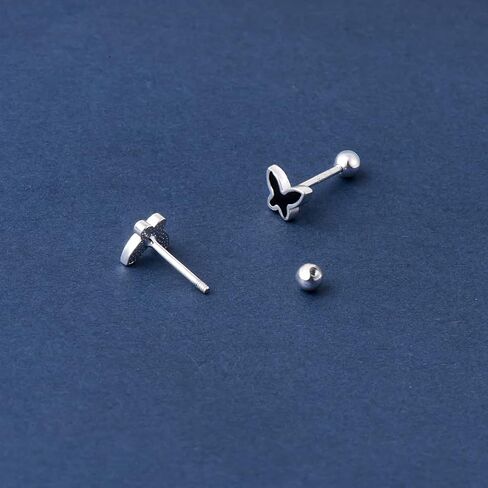 Hypoallergenic 925 Sterling Silver Stud Earrings for Women With Screw Back Small Butterfly Heart Flower Earrings for Girls Tragus Cartilage Jewelry Gifts in Kuwait