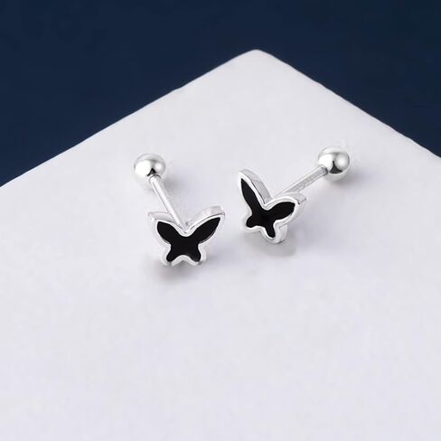 Hypoallergenic 925 Sterling Silver Stud Earrings for Women With Screw Back Small Butterfly Heart Flower Earrings for Girls Tragus Cartilage Jewelry Gifts in Kuwait