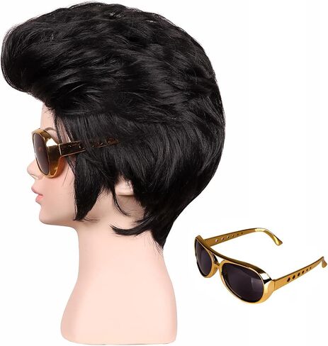 FantaLook Short Black Cosplay Wig with SunGlasses for Adult in Kuwait