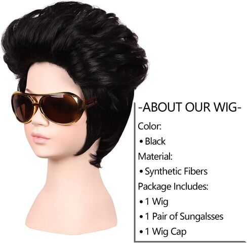 FantaLook Short Black Cosplay Wig with SunGlasses for Adult in Kuwait