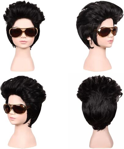 FantaLook Short Black Cosplay Wig with SunGlasses for Adult in Kuwait
