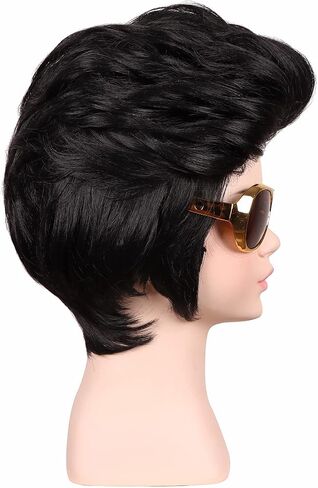 FantaLook Short Black Cosplay Wig with SunGlasses for Adult in Kuwait