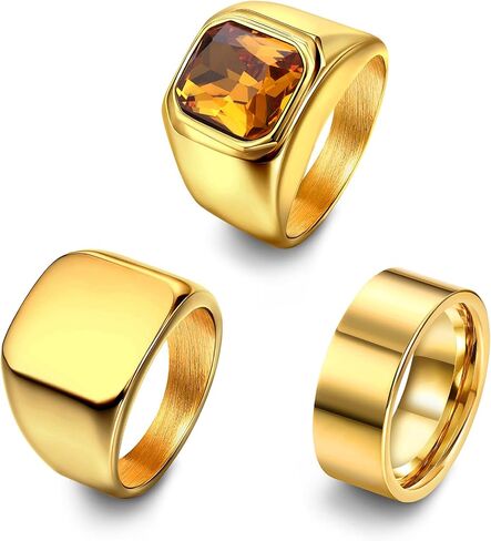 Dochais 3PCS Mens Rings Signet Rings for Men Stainless Steel Biker Ring Square Agate Onyx Rings Men's Ring for Men Boys Solid Polished Retro Band Rings Set Size 7-13 in Kuwait