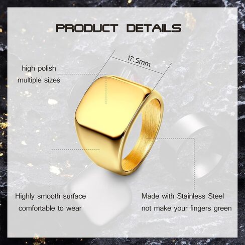 Dochais 3PCS Mens Rings Signet Rings for Men Stainless Steel Biker Ring Square Agate Onyx Rings Men's Ring for Men Boys Solid Polished Retro Band Rings Set Size 7-13 in Kuwait