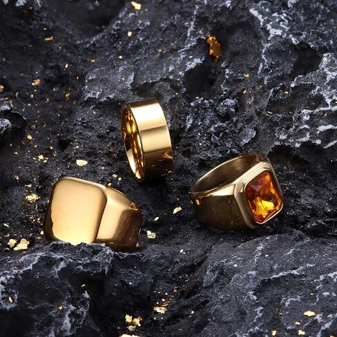 Dochais 3PCS Mens Rings Signet Rings for Men Stainless Steel Biker Ring Square Agate Onyx Rings Men's Ring for Men Boys Solid Polished Retro Band Rings Set Size 7-13 in Kuwait