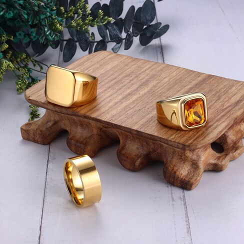 Dochais 3PCS Mens Rings Signet Rings for Men Stainless Steel Biker Ring Square Agate Onyx Rings Men's Ring for Men Boys Solid Polished Retro Band Rings Set Size 7-13 in Kuwait