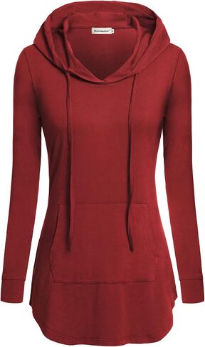 Nandashe Women Pullover V-Neck Long Sleeve Kangaroo Pocket Tunic Hoodies in Kuwait