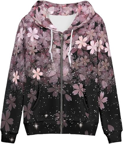 FUSURIRE Zip Up Hoodie Women Oversized Sweatshirt for Women Pockets Hooded Sweater Long Sleeves Athletic Sweatshirts in Saudi Arabia