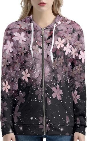 FUSURIRE Zip Up Hoodie Women Oversized Sweatshirt for Women Pockets Hooded Sweater Long Sleeves Athletic Sweatshirts in Saudi Arabia