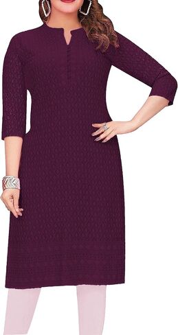 ladyline Rayon Chikhan Embroidered Kurti for Womens Tunic Top Indian Kurta Sweet Heart Neck in Kuwait