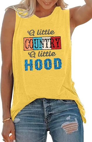 BANGELY Country Music Tank Tops Women A Little Country A Little Hood تي شيرت مضحك مطبوع عليه حروف بدون أكمام in Kuwait