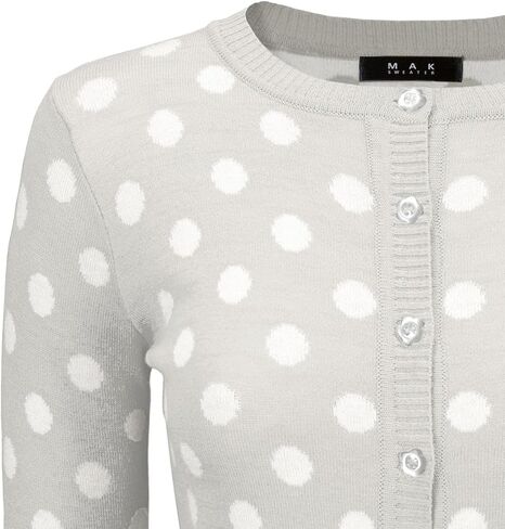 YEMAK Women's Knit Cardigan Sweater – Long Sleeve Crewneck Polka Dot Jacquard Button Down Casual Lightweight Knitted Top in Kuwait