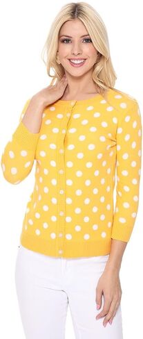 YEMAK Women's Knit Cardigan Sweater – Long Sleeve Crewneck Polka Dot Jacquard Button Down Casual Lightweight Knitted Top in Kuwait