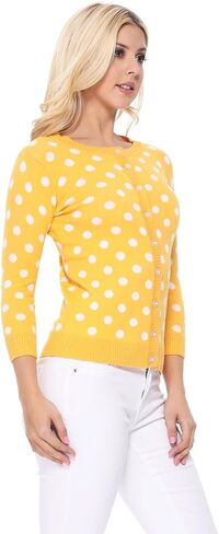 YEMAK Women's Knit Cardigan Sweater – Long Sleeve Crewneck Polka Dot Jacquard Button Down Casual Lightweight Knitted Top in Kuwait