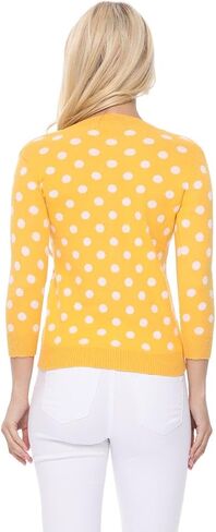 YEMAK Women's Knit Cardigan Sweater – Long Sleeve Crewneck Polka Dot Jacquard Button Down Casual Lightweight Knitted Top in Kuwait