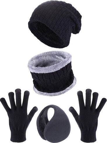 Tatuo 4 Pieces Ski Warm Set Includes Winter Hat Scarf Warmer Gloves Winter Outdoor Earmuffs for Adults Kids (Set in Saudi Arabia