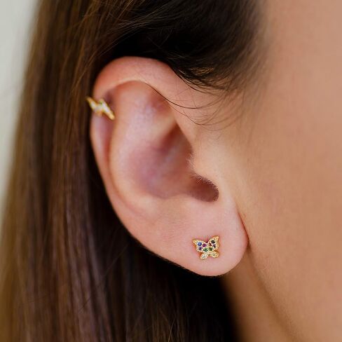 أقراط لافلا قوس قزح للنساء والفتيات المراهقات | أقراط كريستال قوس قزح مطلية بالذهب 18 ك in Kuwait