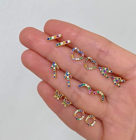 أقراط لافلا قوس قزح للنساء والفتيات المراهقات | أقراط كريستال قوس قزح مطلية بالذهب 18 ك in Kuwait