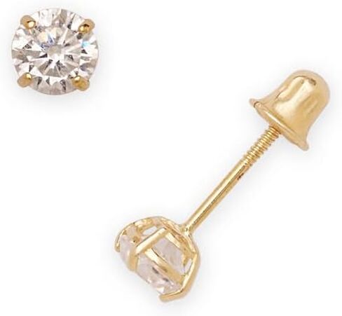 Jewelryweb - Solid 14k White Gold Round Cubic Zirconia Stud Screw Back Earrings - 3mm 4mm 5mm 6mm 7mm - Screw back Earrings for Women - Cubic Zircona Earrings Stud in Kuwait