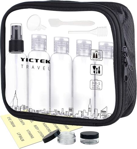 حاويات زجاجات السفر من YICTEK لمستلزمات النظافة المعتمدة من إدارة أمن المواصلات الأمريكية مع حقيبة بحجم كوارتز شفاف، مجموعة زجاجات بلاستيكية قابلة لإعادة الملء للسوائل in Kuwait