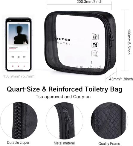 حاويات زجاجات السفر من YICTEK لمستلزمات النظافة المعتمدة من إدارة أمن المواصلات الأمريكية مع حقيبة بحجم كوارتز شفاف، مجموعة زجاجات بلاستيكية قابلة لإعادة الملء للسوائل in Kuwait