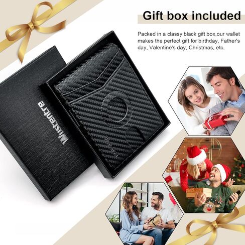 حامل محفظة Wustentre AirTag مع مشبك نقود، محفظة بطاقات هوائية، محفظة حامل بطاقات الائتمان من الجلد الكربوني البسيط RFID تحجب Bifold، محفظة جيب أمامي نحيفة للرجال مع ملحقات فتحة AirTag in Kuwait