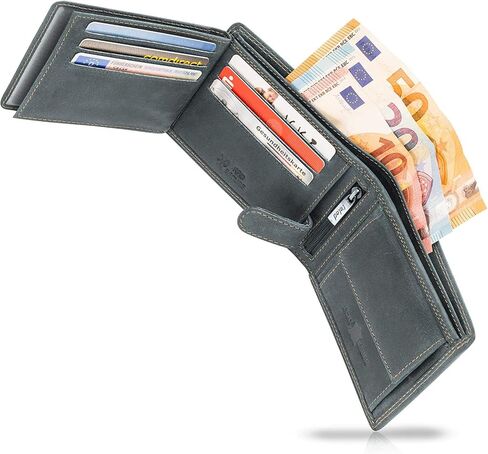 محفظة TALED من الجلد الطبيعي - محفظة حجب RFID للرجال، 12 حامل بطاقة مع جيب للعملات المعدنية للرجال مع صندوق هدايا in Kuwait