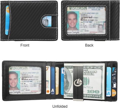 محفظة بمشبك نقود - محفظة جلدية رفيعة للرجال بجيب أمامي RFID تحجب المحفظة الصغيرة البسيطة in Kuwait